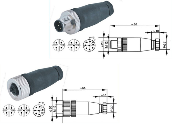 Su geçirmez M12 4 PIN Konnektör DVR Aksesuarları 4P Erkek / Dişi Adaptör