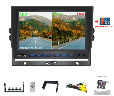DVR fonksiyonu ile 9 inç 1080P dörtlü araba monitörü 256G SD kart video kaydı desteği