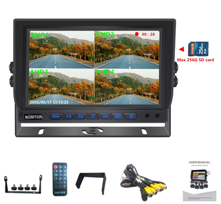 Sıcak Satış 9 inç 1024*600 AHD Quad Display Araç Kamyon Güvenlik Kamera Sistemi Kayıt Fonksiyonu