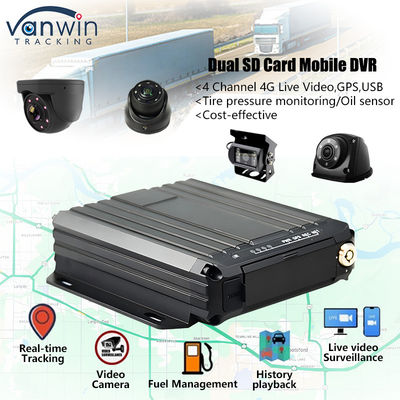 4CH 1080P Çift SD Kart Mobil DVR Desteği Yağ Sensörü 4G Gerçek Zamanlı Video İzleme GPS Takip edici