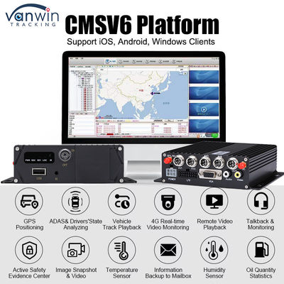 CMSV6 4CH Çift SD Kart Mobil DVR 4G GPS Gerçek Zaman İzleme Video İzleme MDVR