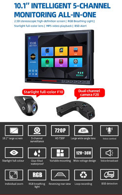 10.1" Dokunmatik Ekran IPS BSD 5CH Split Car Rear View Monitor DVR AHD 1080P Reverse Parking Backup Camera Kit RV otobüs kamyonu için