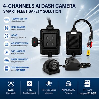 Ön ve Arka Dash Cam 4CH ADAS DMS Otomatik Video Kaydedici 4G GPS WiFi ile Kamyon için Manyetik Kamera