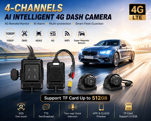 Ön ve Arka Dash Cam 4CH ADAS DMS Otomatik Video Kaydedici 4G GPS WiFi ile Kamyon için Manyetik Kamera