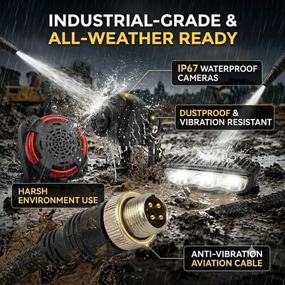 10.1" Touch DVR Monitor 360° BSD AI Blind Spot Safety System with Straight LED Flashing Alarm for Forklifts, Trucks, Agricultural Vehicles