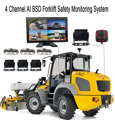 4CH AI BSD Forklift Güvenlik İzleme Sistemi 1080P Kamera/ekran ve LED Alarm Işığı/Ağır Makine için uygundur