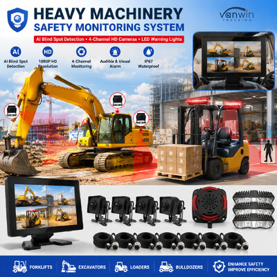 4CH AI BSD Forklift Güvenlik İzleme Sistemi 1080P Kamera/ekran ve LED Alarm Işığı/Ağır Makine için uygundur