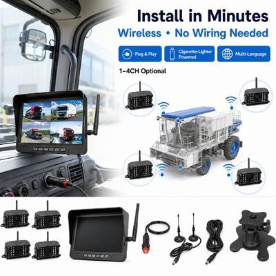 Kablosuz 2 Kanallı Plug-and-Play Traktör Kamera Kiti   7 "IP68 Monitor Gece Görüşü BSD ve titreşime dayanıklı tasarım