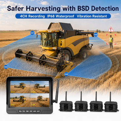 Kablosuz 2 Kanallı Plug-and-Play Traktör Kamera Kiti   7 "IP68 Monitor Gece Görüşü BSD ve titreşime dayanıklı tasarım