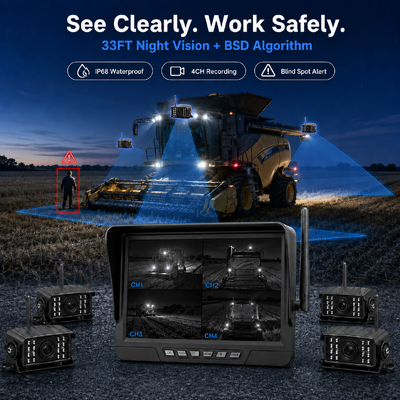 Kablosuz 2 Kanallı Plug-and-Play Traktör Kamera Kiti   7 "IP68 Monitor Gece Görüşü BSD ve titreşime dayanıklı tasarım