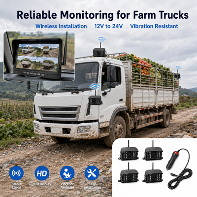 Kablosuz 2 Kanallı Plug-and-Play Traktör Kamera Kiti   7 "IP68 Monitor Gece Görüşü BSD ve titreşime dayanıklı tasarım