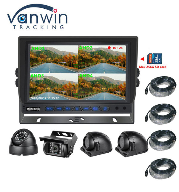 Sıcak Satış 9 inç 1024*600 AHD Quad Display Araç Kamyon Güvenlik Kamera Sistemi Kayıt Fonksiyonu