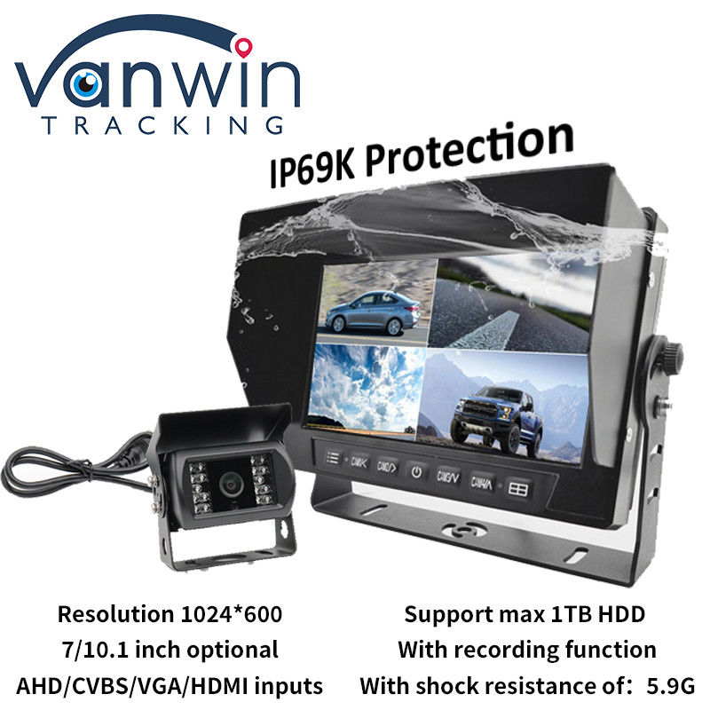 IP69K 7 / 10.1 Inch Su geçirmez AHD Quad TFT Araba Monitörü Universal Araçlar için