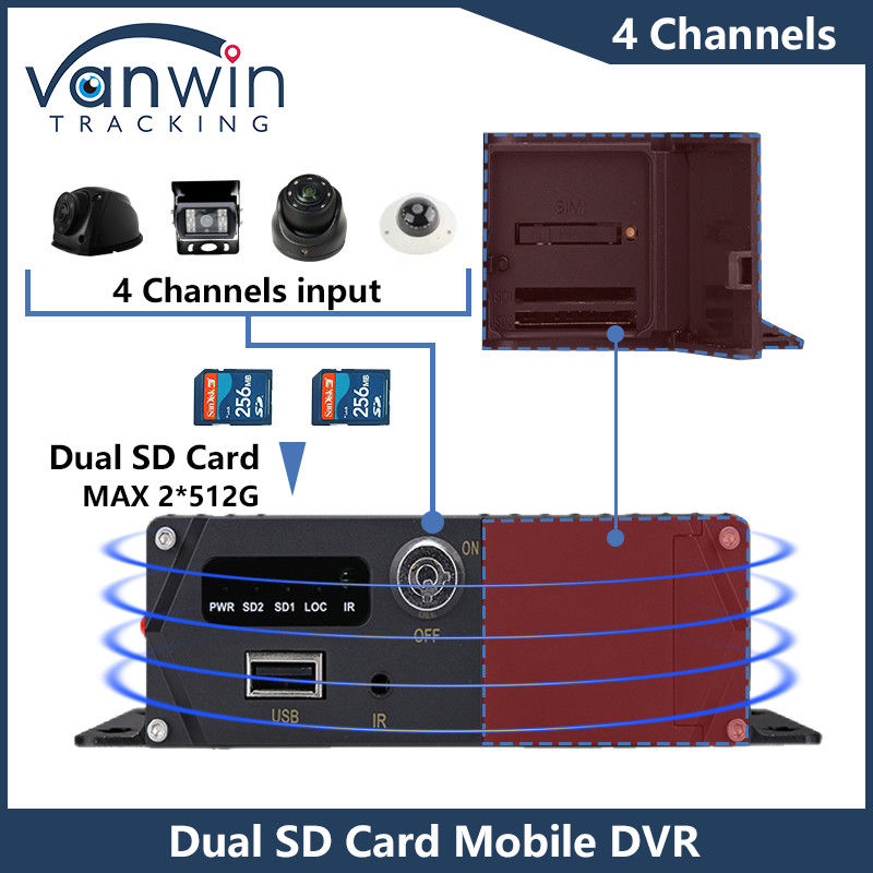 4CH HD Araba Kameraları Çift SD Kart Mobil DVR 4G GPS 1080P MDVR H.265 Video Kaydedici