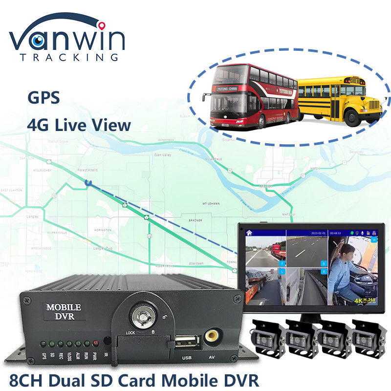 8CH AHD Çift SD Kart Mobil DVR Sistemi 4G WIFI GPS MDVR Canlı Görünüm İçin