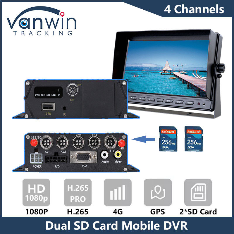 4G GPS Çift SD Kart Mobil DVR 1080P 4CH CCTV Kamera Kaydedici Güvenlik Mobil İzleme DVR