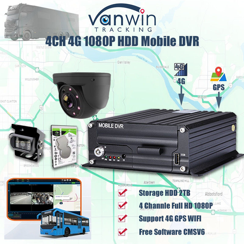 H.265 4CH 1080P HDD Mobil DVR Araç CCTV Video Kaydedici Kit Kamera Sistemi MDVR