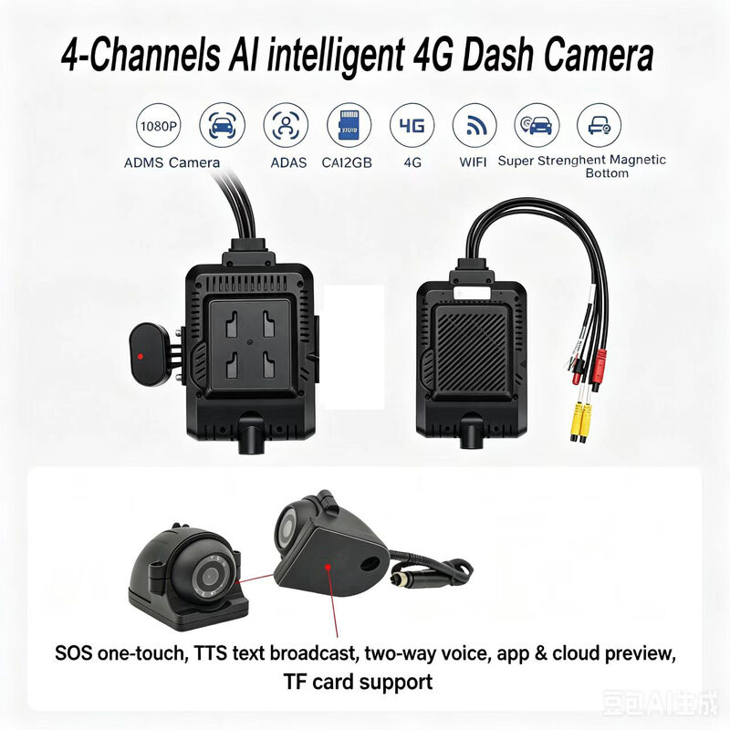 Ön ve Arka Dash Cam 4CH ADAS DMS Otomatik Video Kaydedici 4G GPS WiFi ile Kamyon için Manyetik Kamera