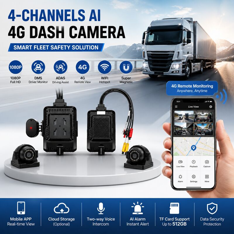 24V 4CH AI Dash Cam Kit Araç Güvenlik Kamera DVR DMS ADAS BSD Yan Kamera ile Kamyon / Otobüs için