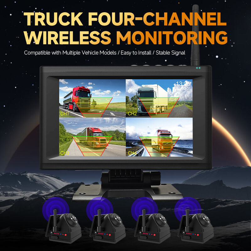 4CH 720P Kamyonlar, Kara Arabalar ve Otobüsler için Kablosuz Dashcam    7 " IPS BSD Alarmı, Manyetik Montaj, Şarj edilebilir, Plug-and-Play, Genişletilebilir 1-4CH