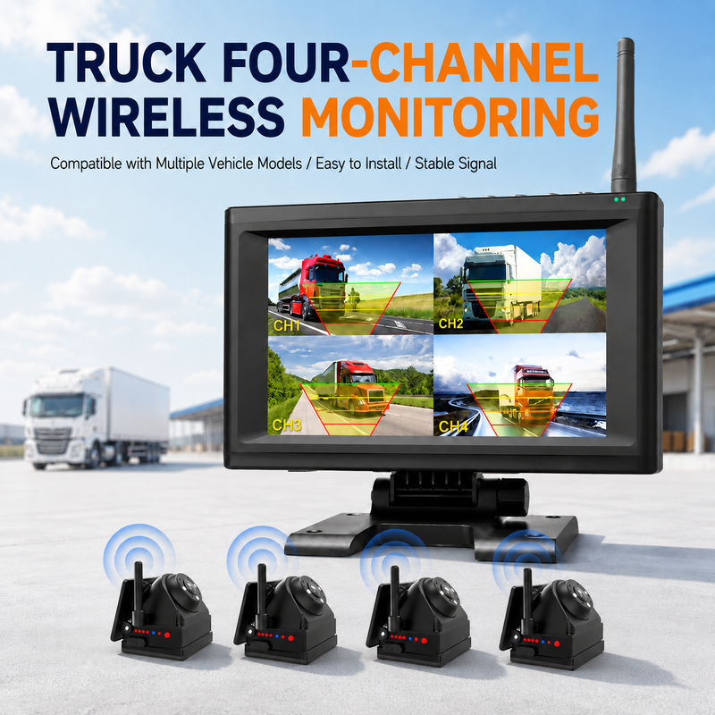 Tak ve Çalıştır 1 - 4 Kanallı 720P Kablosuz Manyetik Kamera Sistemi 7" Monitör BSD Alarm Şarj Edilebilir Kamyon RV Treyler Tarım Makineleri için